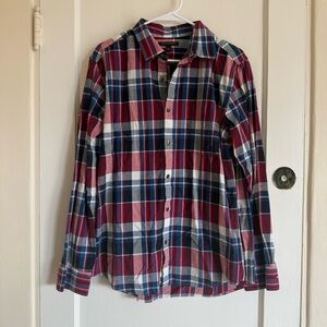 Banana Republic Red, Navy & White Plaid Button-Down Shirt